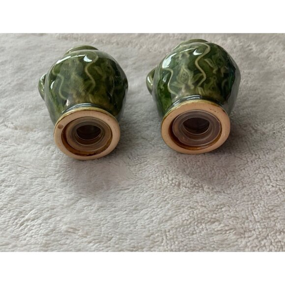 Vintage Handpainted Mini Pottery Picthers Pepper and salt shakers Green MCM - Picture 3 of 6